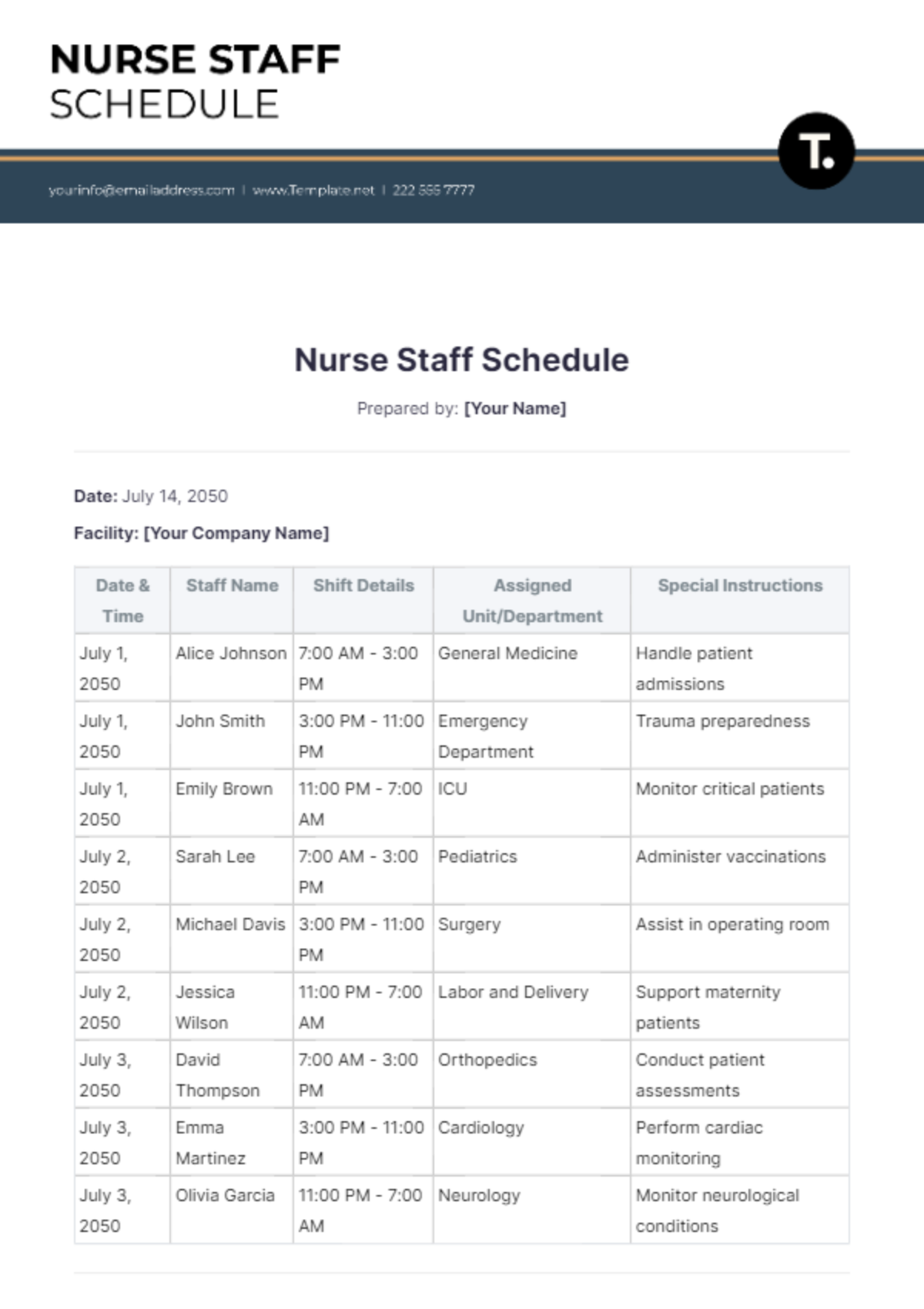 Nurse Staff Schedule Template - Edit Online & Download