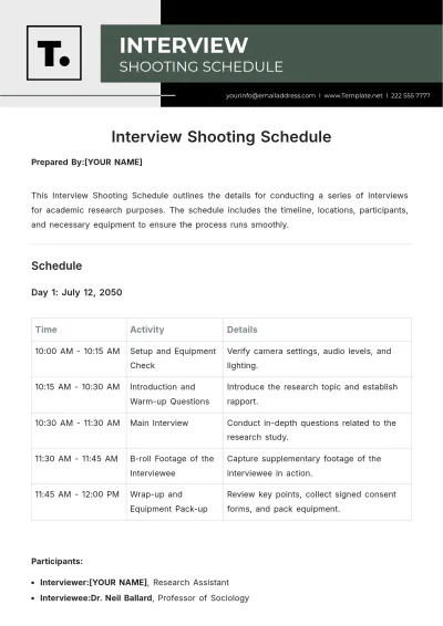 Free Interview Shooting Schedule Template to Edit Online