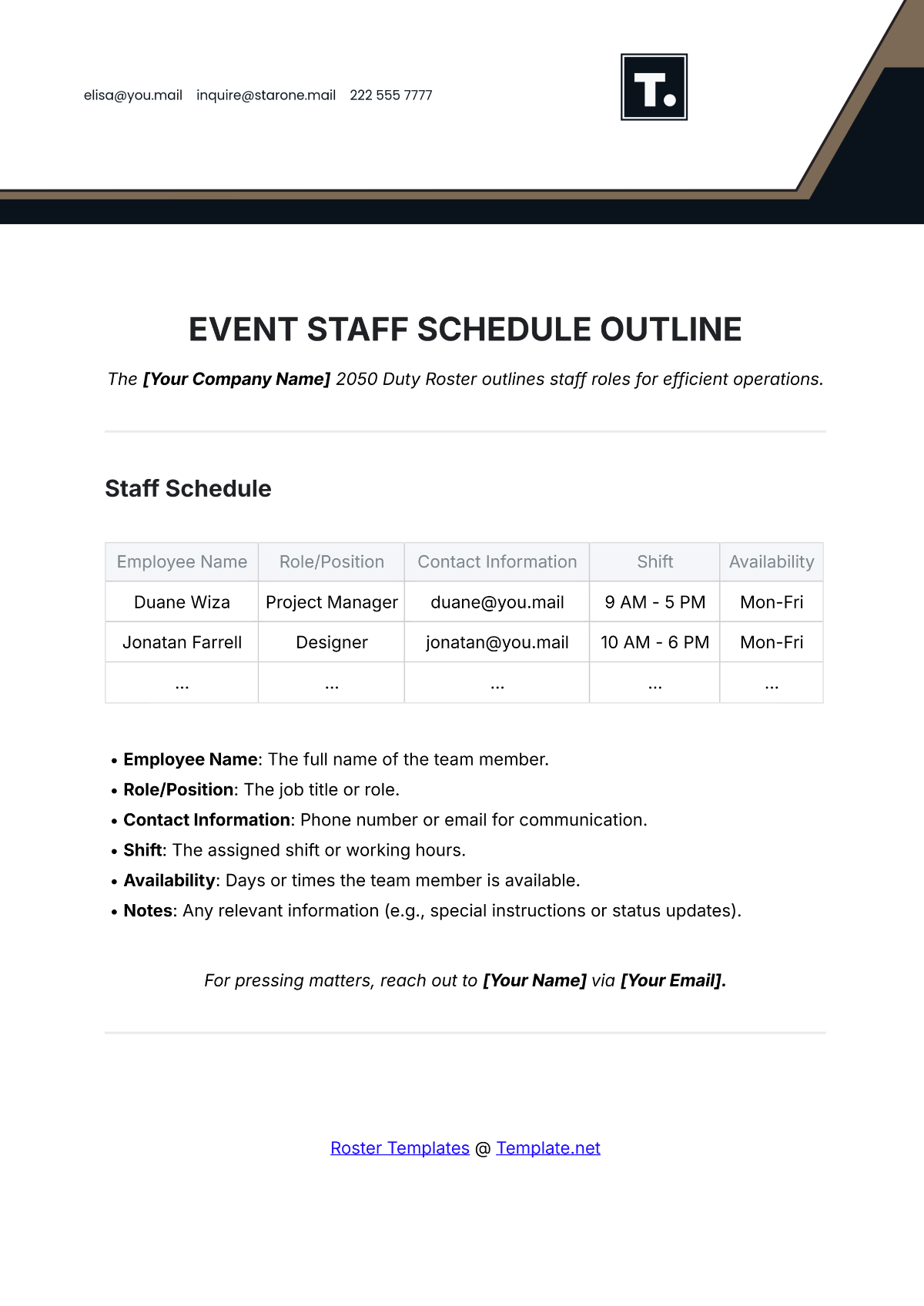 Event Staff Schedule Outline Template - Edit Online & Download