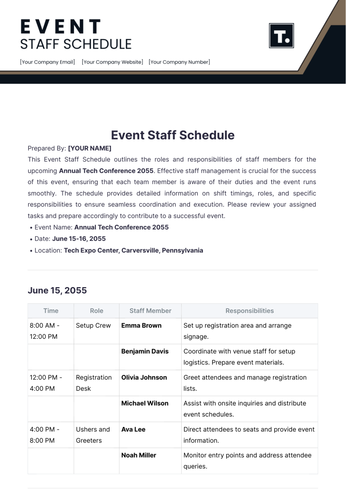 Event Staff Schedule Template - Edit Online & Download