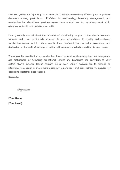 Free Coffee Shop Bartender Cover Letter to Edit Online