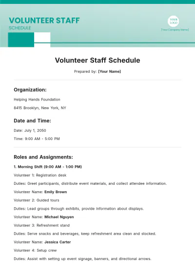 Free Volunteer Staff Schedule Template to Edit Online