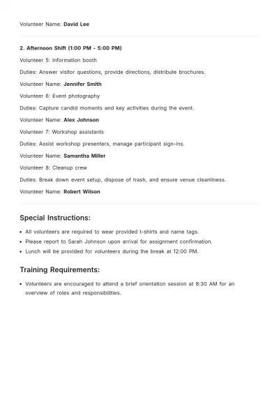 Free Volunteer Staff Schedule Template to Edit Online