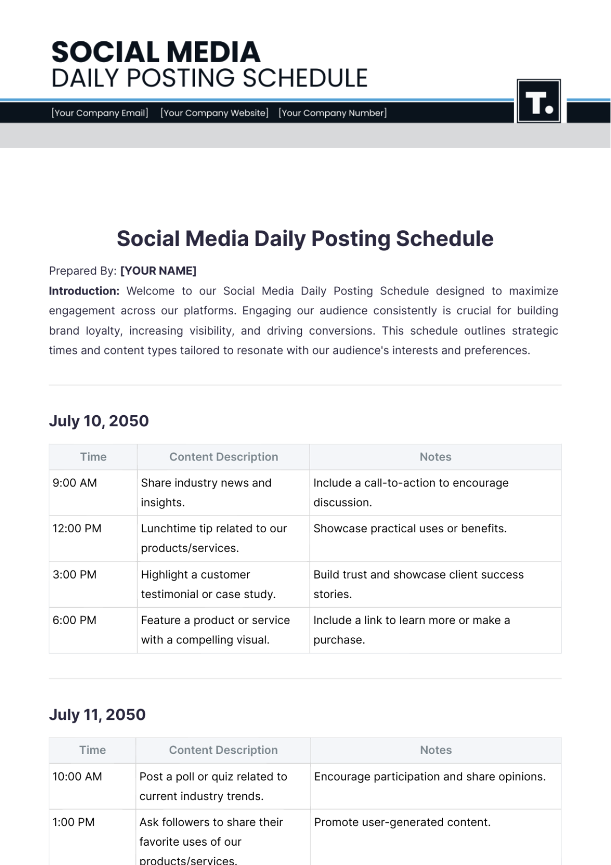 Social Media Daily Posting Schedule Template - Edit Online & Download