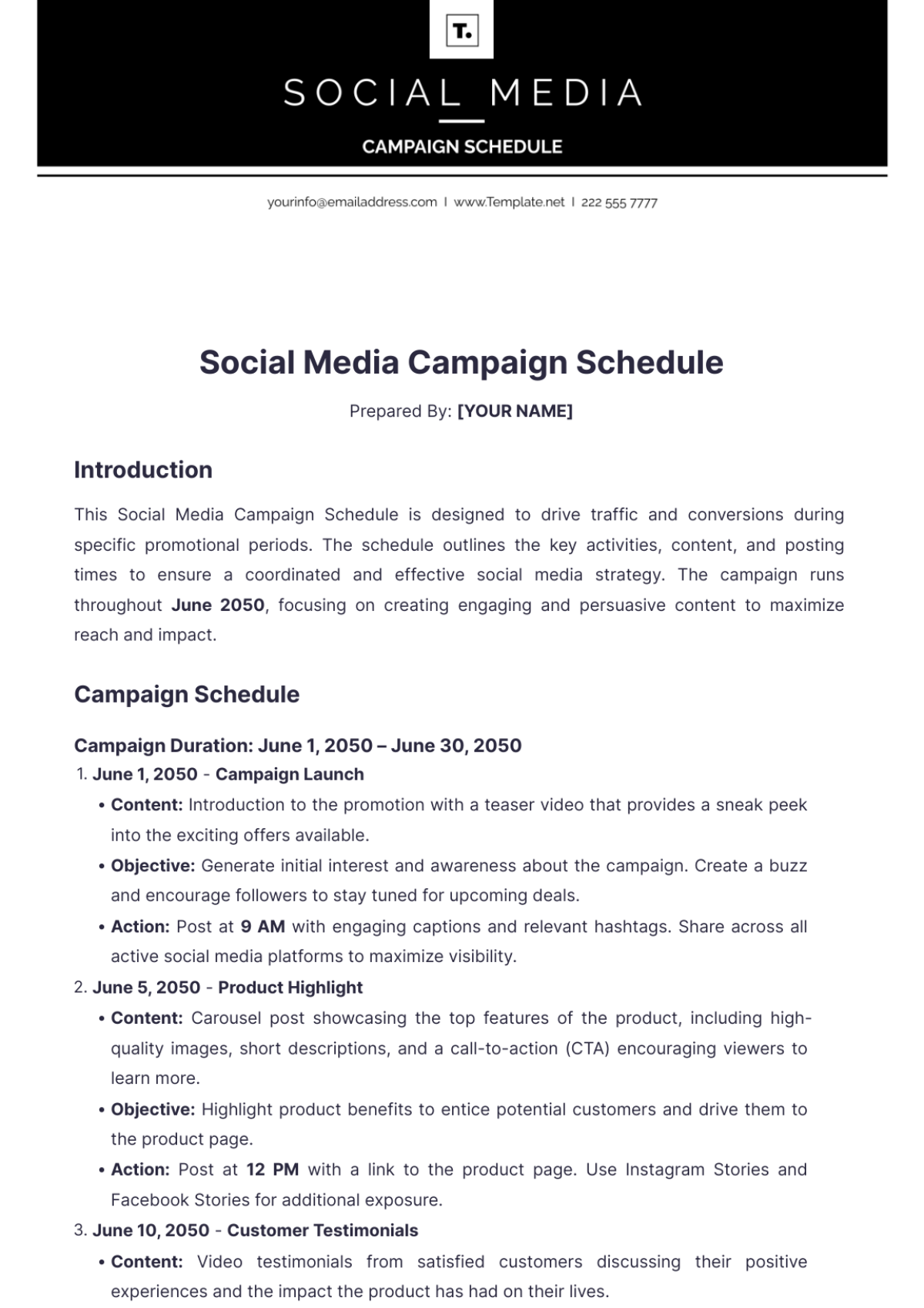 Social Media Campaign Schedule Template - Edit Online & Download