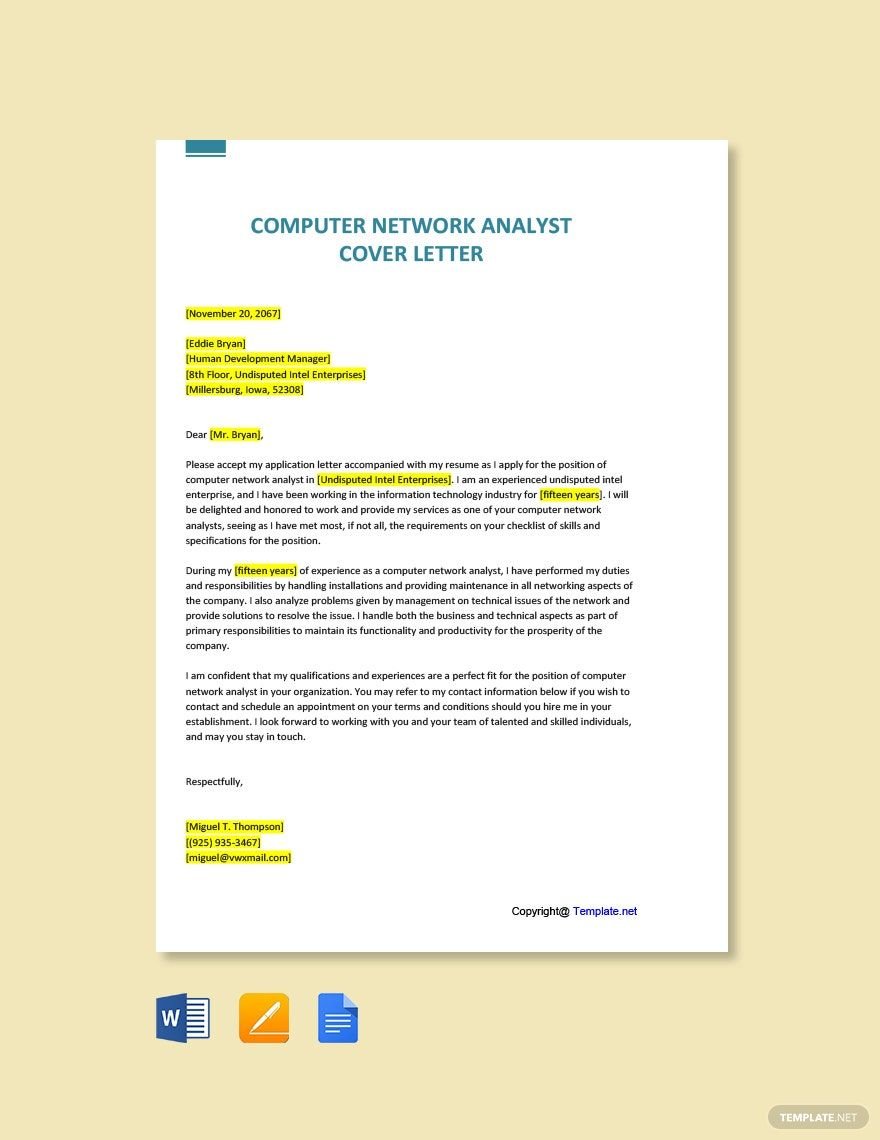 Computer Network Analyst Cover Letter Template