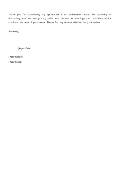 Free Food Service Bartender Cover Letter to Edit Online