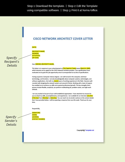 Cisco Network Architect Cover Letter Template