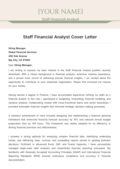 Free Staff Financial Analyst Cover Letter to Edit Online