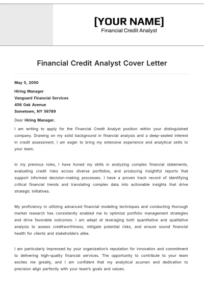 Free Financial Credit Analyst Cover Letter to Edit Online