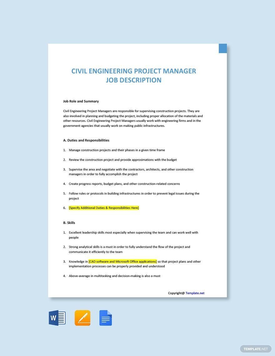 Construction Manager Civil Job Ad and Description Template - Google