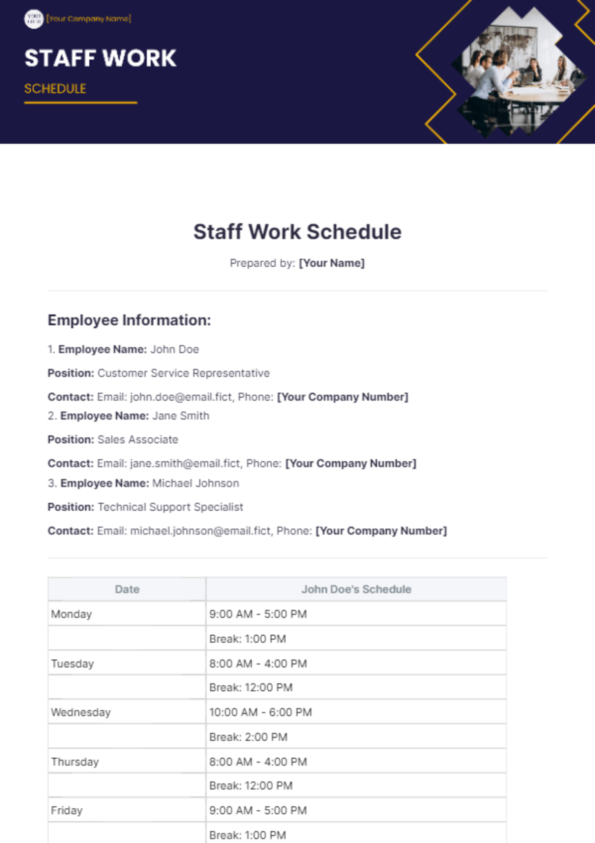 Staff Work Schedule Template - Edit Online & Download