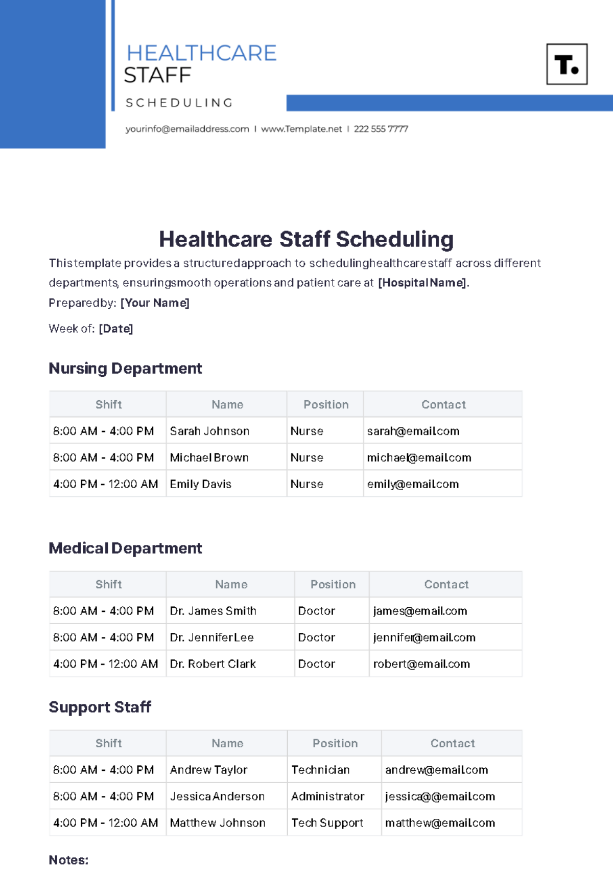 Healthcare Staff Scheduling Template - Edit Online & Download