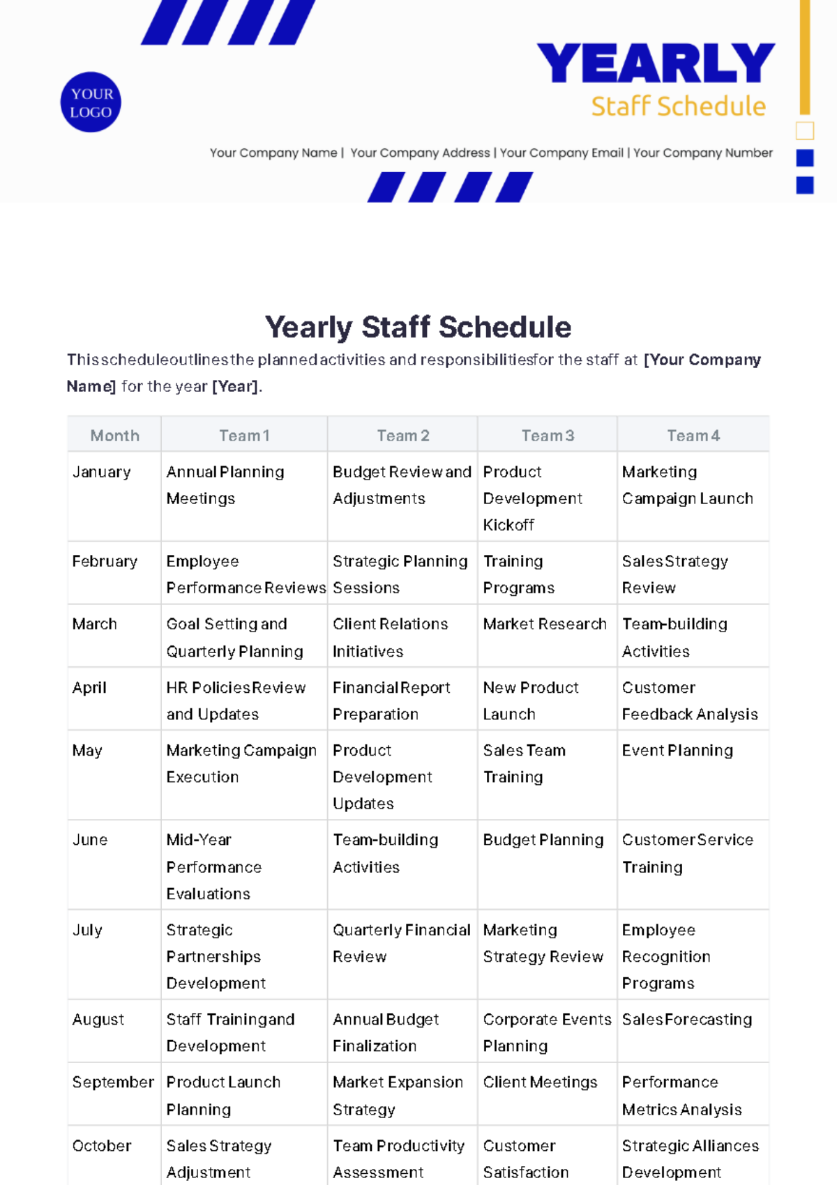 Yearly Staff Schedule Template - Edit Online & Download