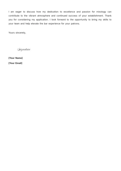 Free Bartender Staff Cover Letter to Edit Online
