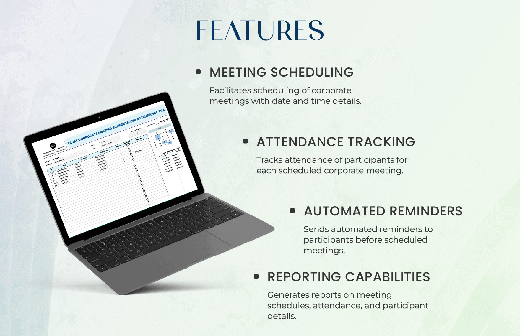 Legal Corporate Meeting Schedule and Attendance Tracker Template