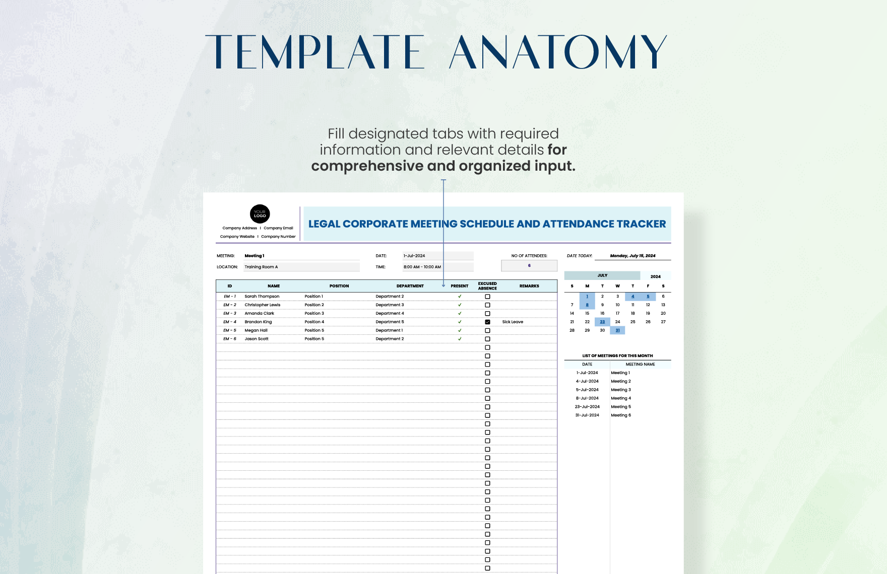 Legal Corporate Meeting Schedule and Attendance Tracker Template