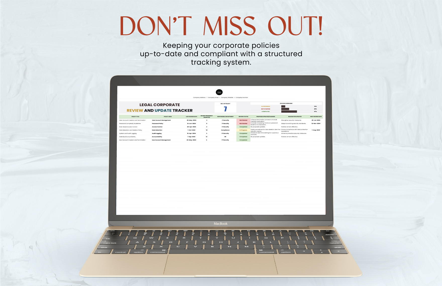 Legal Corporate Policy Review and Update Tracker Template