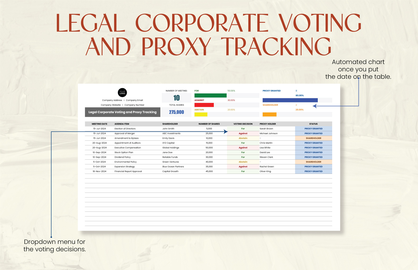 Legal Corporate Voting and Proxy Tracking Template