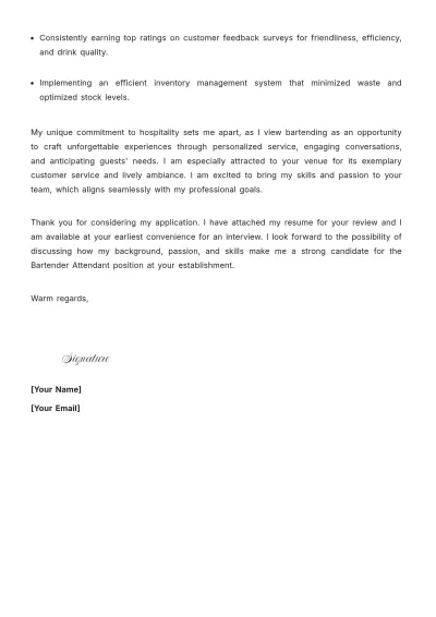 Free Bartender Attendant Cover Letter to Edit Online