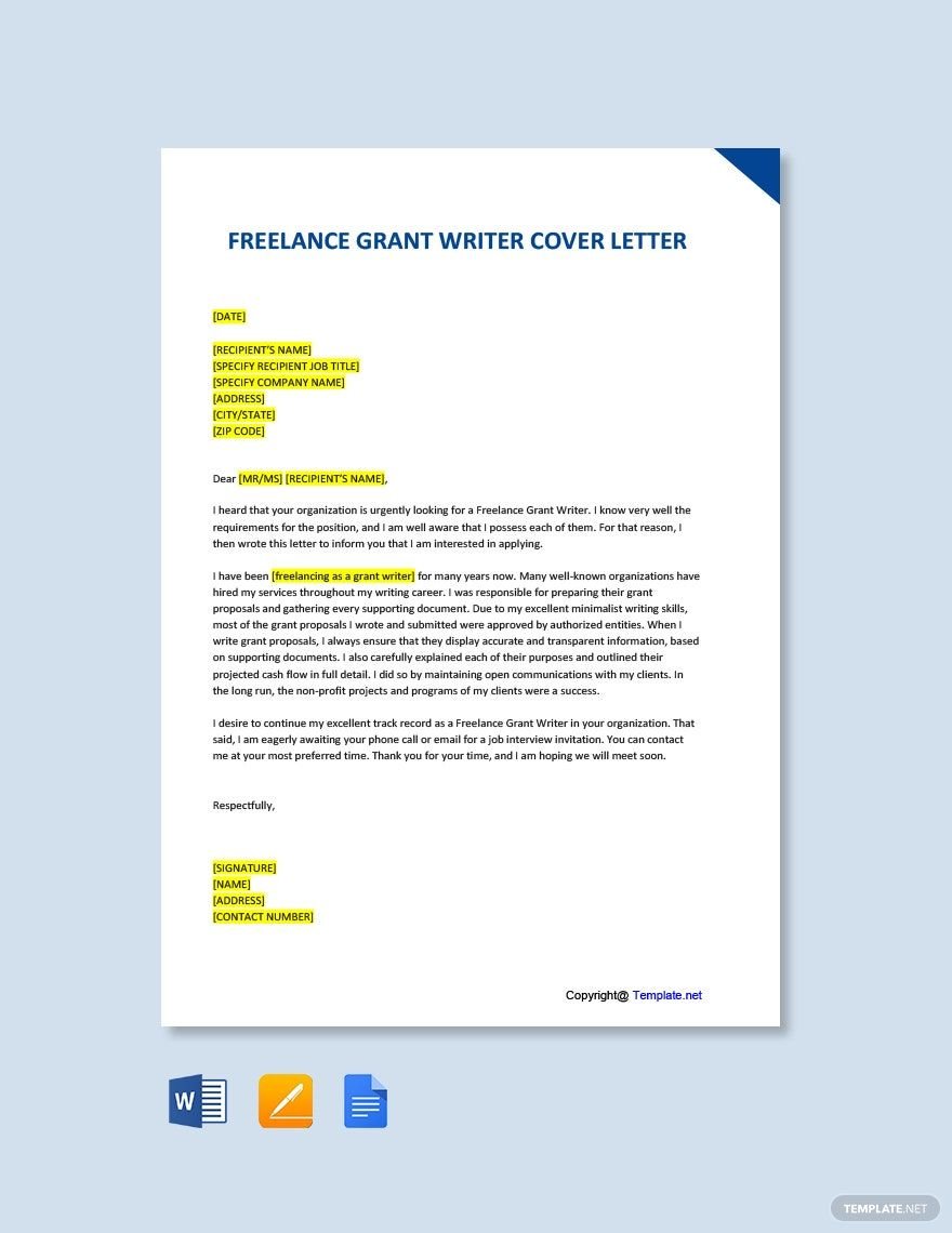 Freelance Grant Writer Cover Letter Template