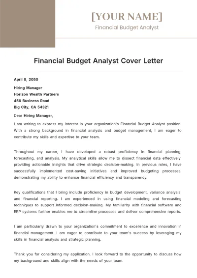 Free Financial Budget Analyst Cover Letter to Edit Online