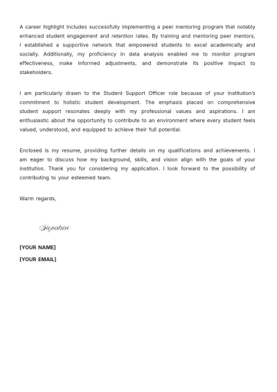 Free Student Support Officer Cover Letter to Edit Online