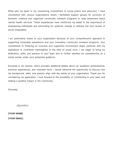 Free Social Work Student Cover Letter to Edit Online