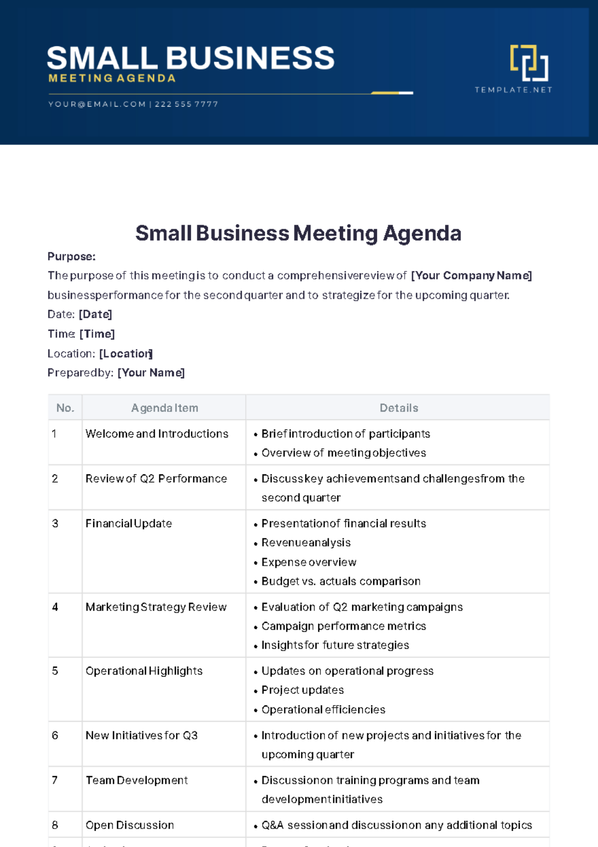 Small Business Meeting Agenda Template - Edit Online & Download