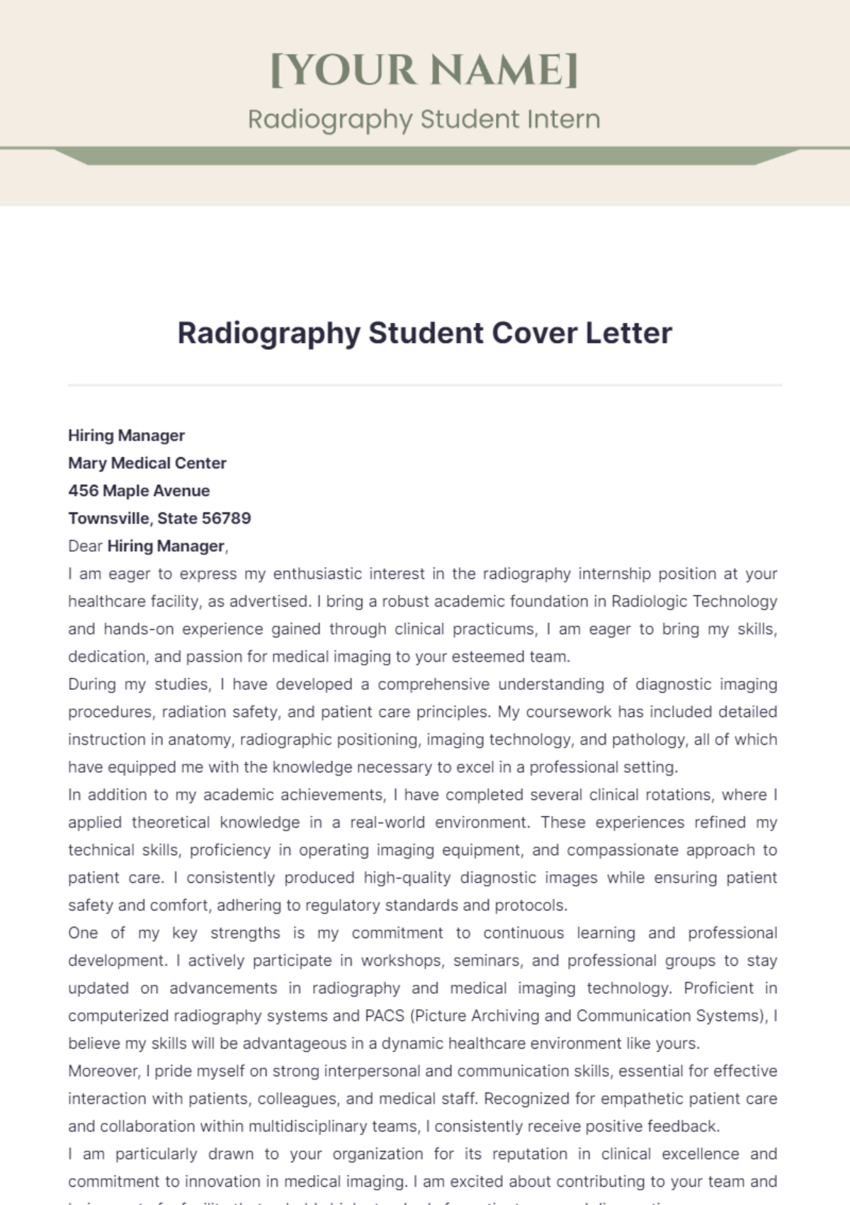 Radiography Student Cover Letter - Edit Online & Download