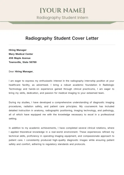 Free Radiography Student Cover Letter to Edit Online
