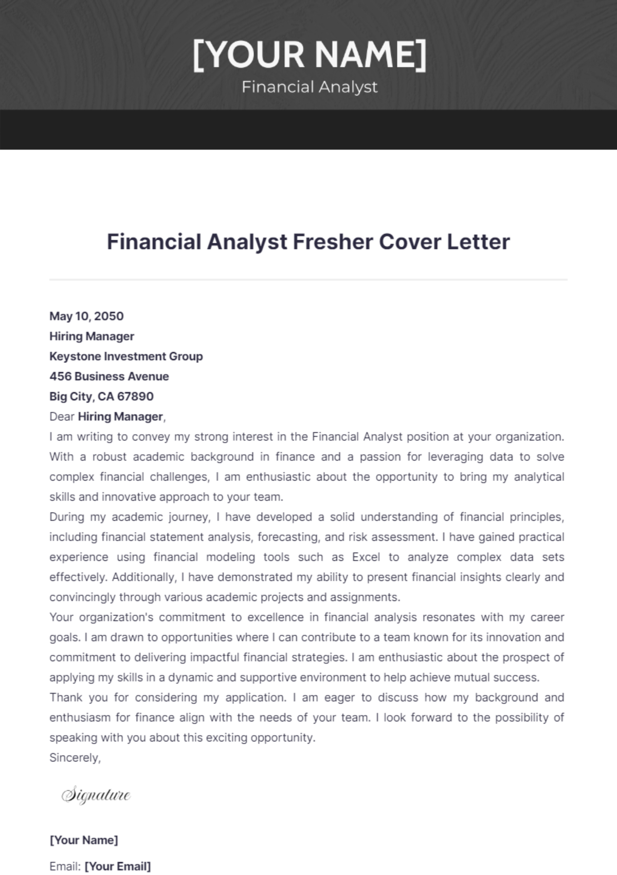 Financial Analyst Fresher Cover Letter - Edit Online & Download