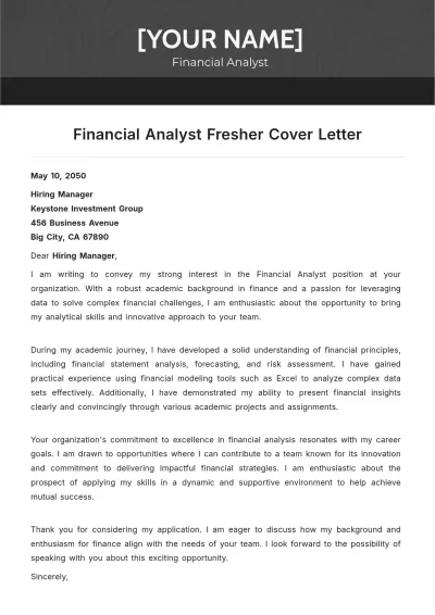 Free Financial Analyst Fresher Cover Letter to Edit Online