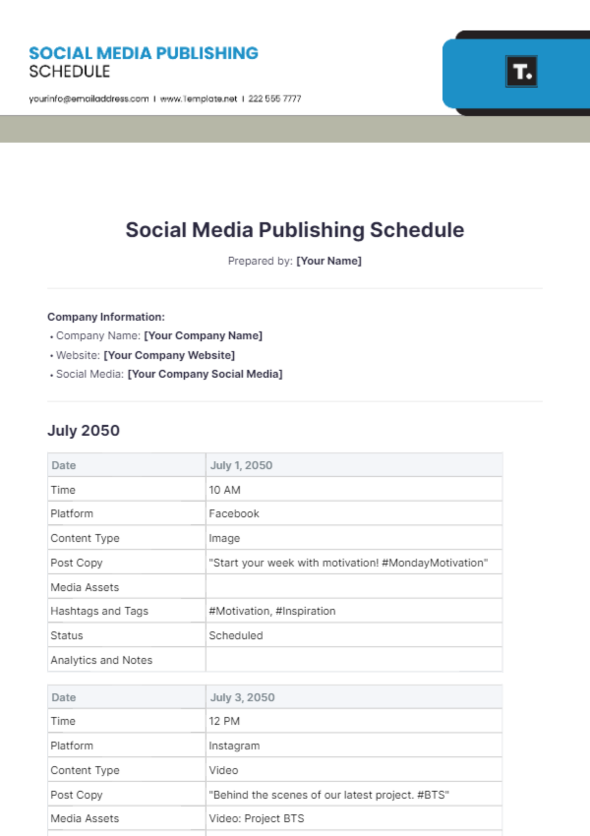 Social Media Publishing Schedule Template - Edit Online & Download