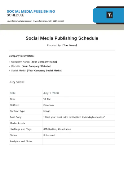 Free Social Media Publishing Schedule Template to Edit Online