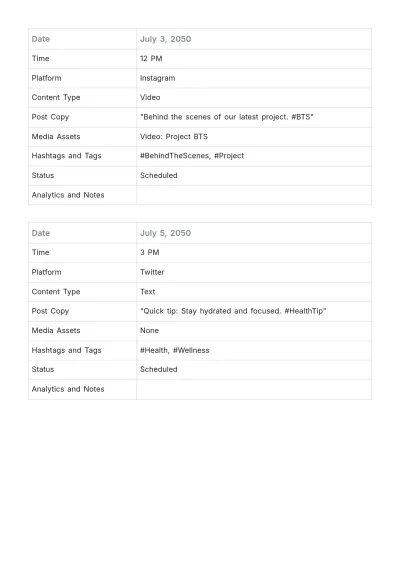 Free Social Media Publishing Schedule Template to Edit Online
