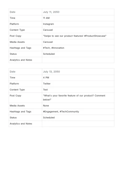 Free Social Media Publishing Schedule Template to Edit Online