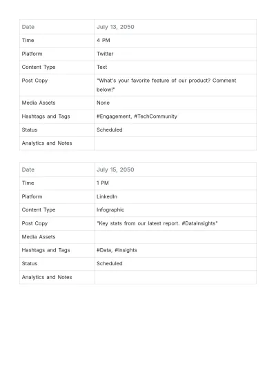 Free Social Media Publishing Schedule Template to Edit Online