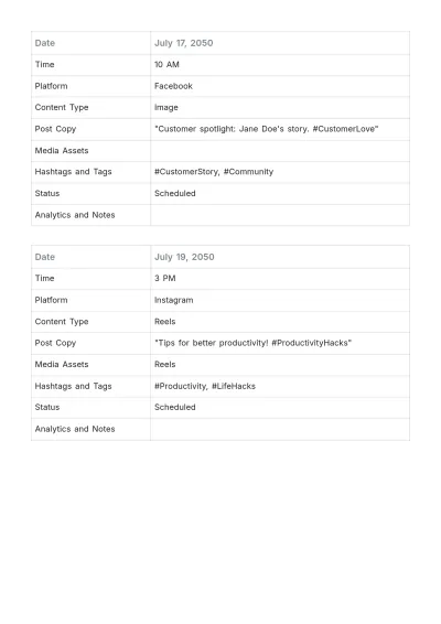 Free Social Media Publishing Schedule Template to Edit Online