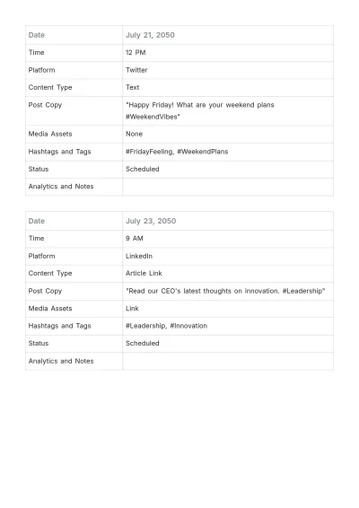 Free Social Media Publishing Schedule Template to Edit Online