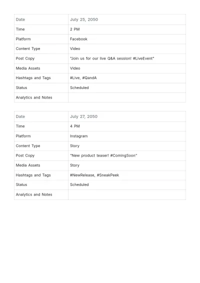 Free Social Media Publishing Schedule Template to Edit Online