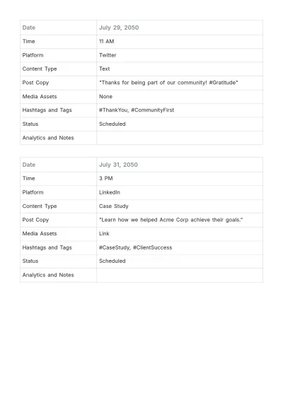 Free Social Media Publishing Schedule Template to Edit Online