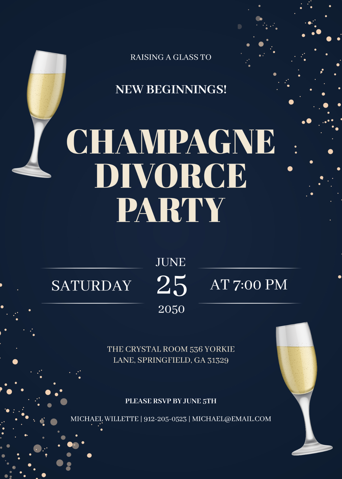 Champagne Flute Divorce Party Invitation