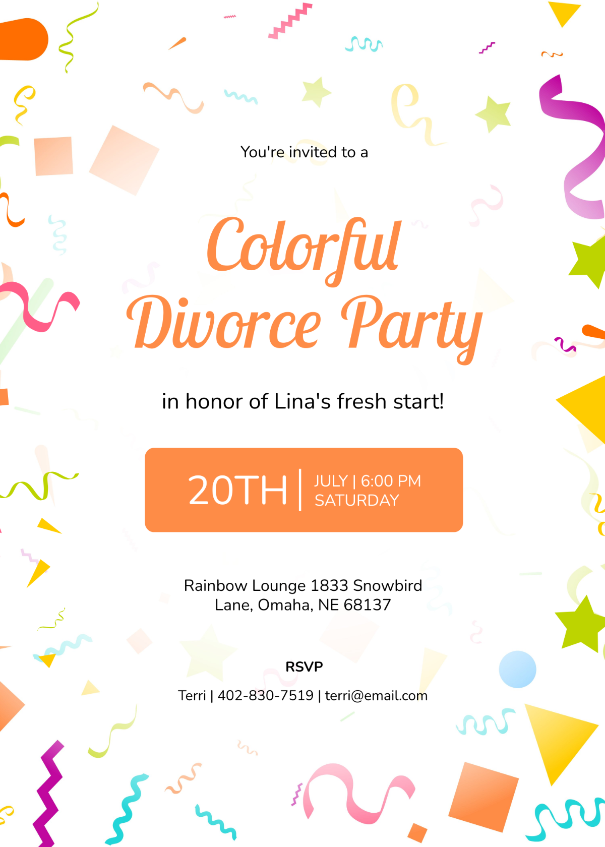 Colorful Divorce Party Invitation