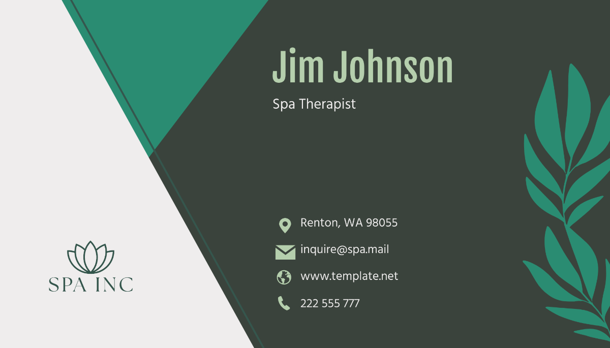 Spa Therapist Business Card