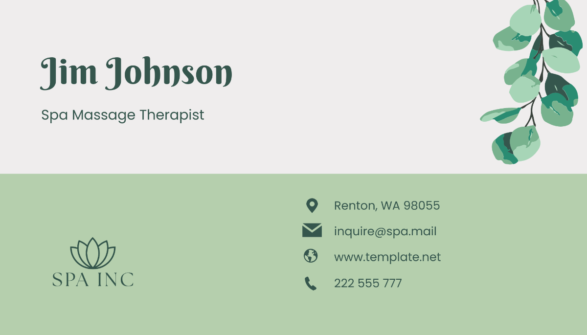 Spa Massage Therapist Business Card