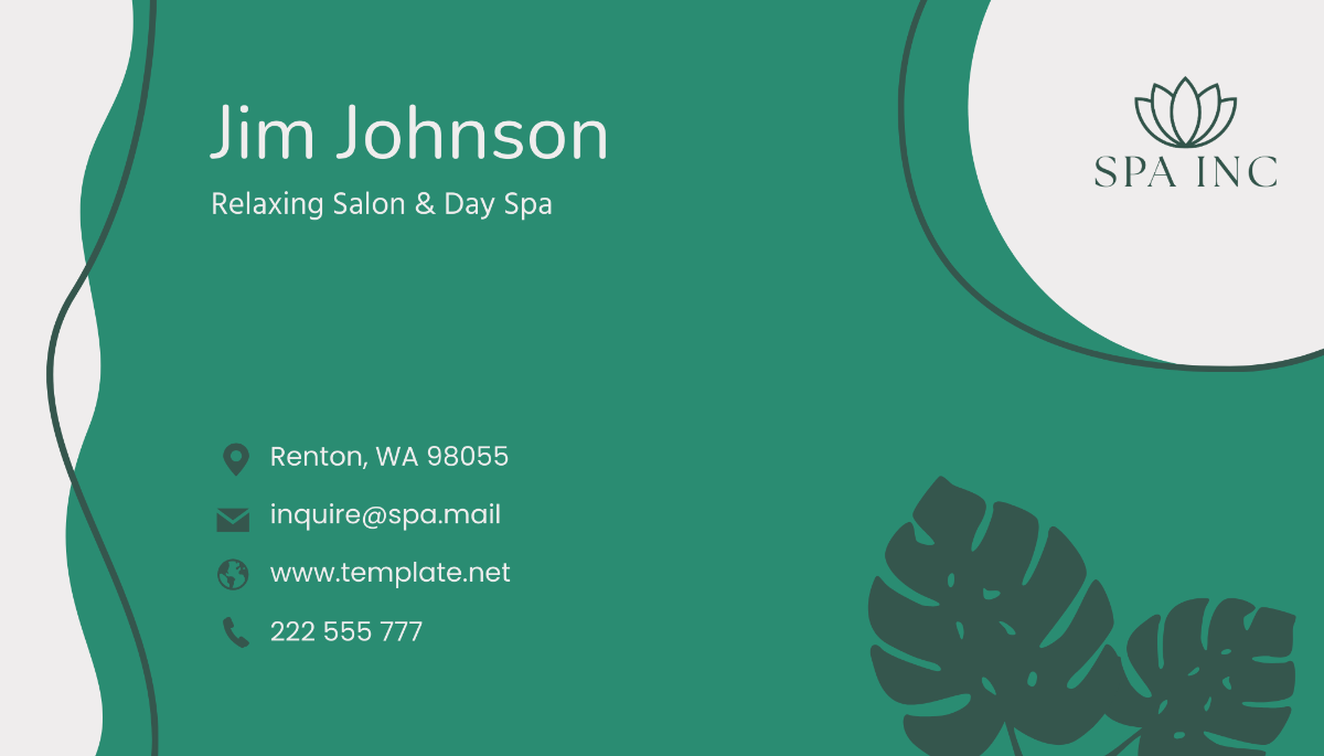Relaxing Salon & Day Spa Business Card