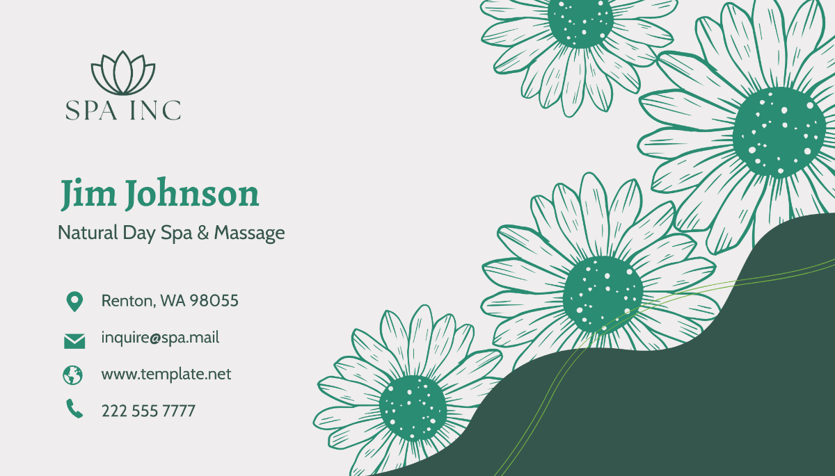 Natural Day Spa & Massage Business Card