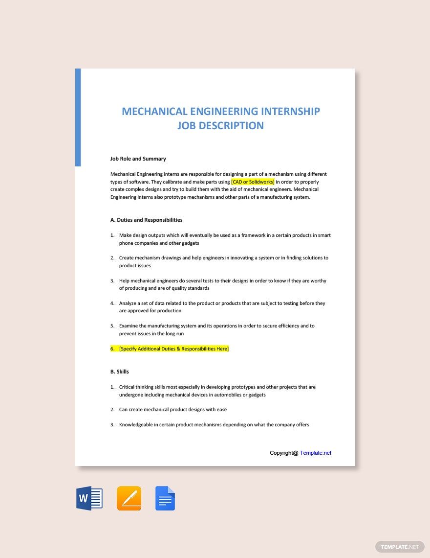 Mechanical Engineering Internship Job Ad/Description Template Google