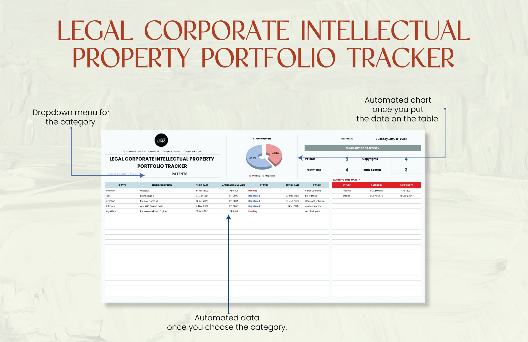 Legal Corporate Intellectual Property Portfolio Tracker Template
